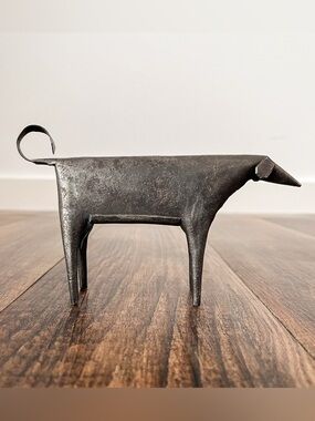 Brutalist Primitive Mid Century Modern VTG Metal Dog Sculpture Hand Forged Small